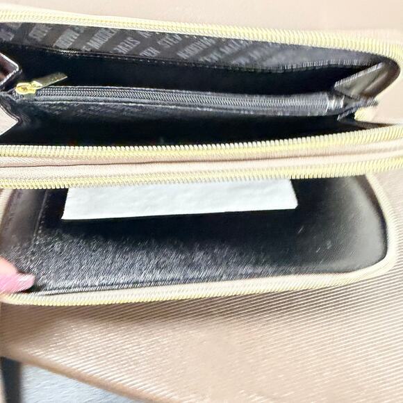 Steve Madden Zip Around Wallet Leather Black Taupe Purse - Picture 7 of 10